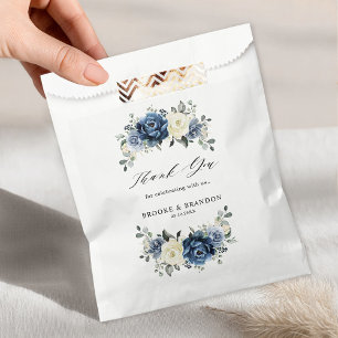 Dusty Blue Navy Champagne Ivory Floral Wedding Favor Bag