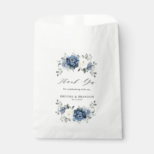 Dusty Blue Navy Champagne Ivory Floral Wedding Favor Bag