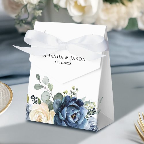 Dusty Blue Navy Champagne Ivory Floral Wedding Favor Boxes