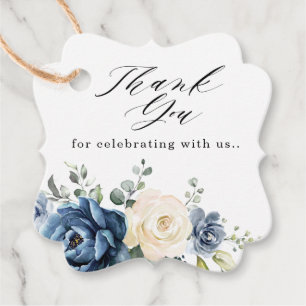 Dusty Blue Navy Champagne Ivory Floral Wedding Favor Tags