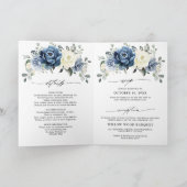 Dusty Blue Navy Champagne Ivory Floral Wedding Invitation (Inside)