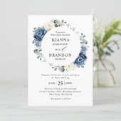 Dusty Blue Navy Champagne Ivory Floral Wedding Invitation (Standing Front)