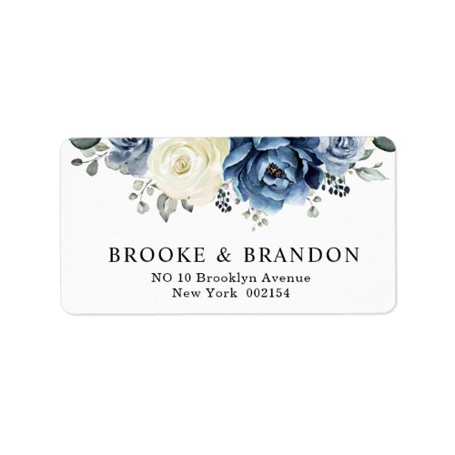 Dusty Blue Navy Champagne Ivory Floral Wedding Label