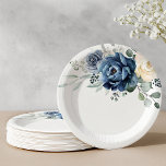 Dusty Blue Navy Champagne Ivory Floral Wedding Paper Plates<br><div class="desc">Dusty blue floral wedding paper plate featuring elegant bouquet of navy blue, royal blue , white , gold, champagne ivory, blush color rose , ranunculus flower buds and sage green eucalyptus leaves and elegant watercolor bouquet. Please contact me for any help in customization or if you need any other product...</div>