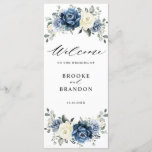 Dusty Blue Navy Champagne Ivory Floral Wedding Program<br><div class="desc">Dusty blue floral wedding program card featuring elegant bouquet of navy blue, royal blue , white , gold, champagne ivory, blush color rose , ranunculus flower buds and sage green eucalyptus leaves and elegant watercolor bouquet. Please contact me for any help in customization or if you need any other product...</div>