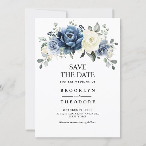 Dusty Blue Navy Champagne Ivory Floral Wedding Sav Save The Date
