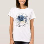 Dusty Blue Navy Champagne Ivory Floral Wedding T-Shirt<br><div class="desc">Dusty blue floral mother of the bride t shirt featuring elegant bouquet of navy blue, royal blue , white , gold, champagne ivory, blush color rose , ranunculus flower buds and sage green eucalyptus leaves and elegant watercolor bouquet. Please contact me for any help in customization or if you need...</div>