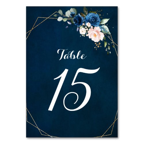 Dusty Blue Navy Champagne Ivory Floral Wedding Tab Table Number