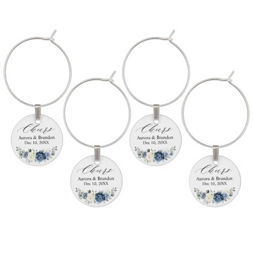 Dusty Blue Navy Champagne Ivory Floral Wedding Win Wine Charm