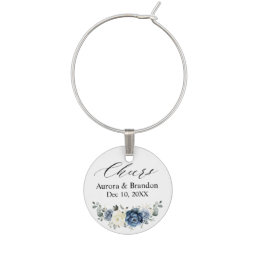 Dusty Blue Navy Champagne Ivory Floral Wedding Wine Charm