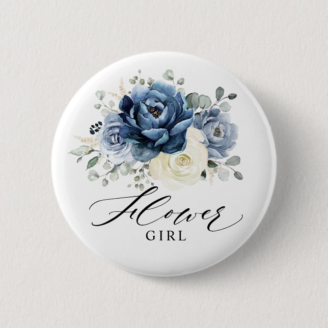 Dusty Blue Navy Champagne Ivory Flower girl Button (Front)