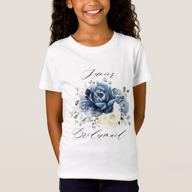 Dusty Blue Navy Champagne Ivory Junior Bridesmaid T-Shirt (Front)