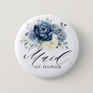 Dusty Blue Navy Champagne Ivory Maid of Honor Button