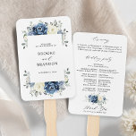 Dusty Blue Navy Champagne Ivory Program Hand Fan<br><div class="desc">Dusty blue floral wedding program hand fan featuring elegant bouquet of navy blue, royal blue , white , gold, champagne ivory, blush color rose , ranunculus flower buds and sage green eucalyptus leaves and elegant watercolor bouquet. Please contact me for any help in customization or if you need any other...</div>