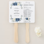 Dusty Blue Navy Champagne Ivory Program Hand Fan<br><div class="desc">Dusty blue floral wedding program hand fan featuring elegant bouquet of navy blue, royal blue , white , gold, champagne ivory, blush color rose , ranunculus flower buds and sage green eucalyptus leaves and elegant watercolor bouquet. Please contact me for any help in customization or if you need any other...</div>