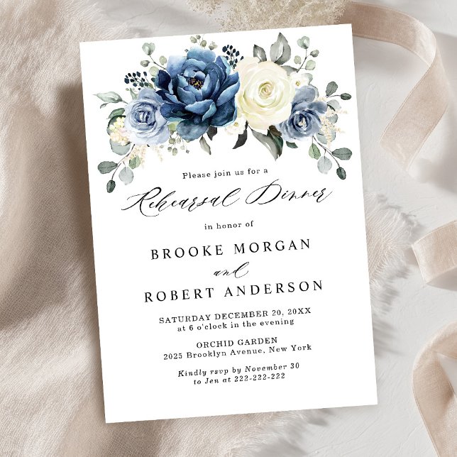Dusty Blue Navy Champagne Ivory Rehearsal Dinner Invitation (Dusty Blue Navy Champagne Ivory Rehearsal Dinner Invitation)