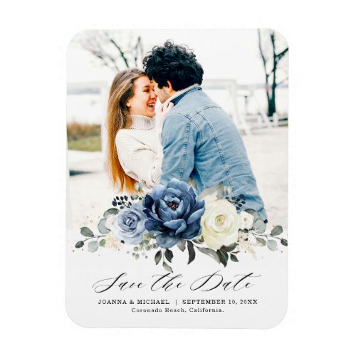 Dusty Blue Navy Champagne Ivory Save the Date Magnet