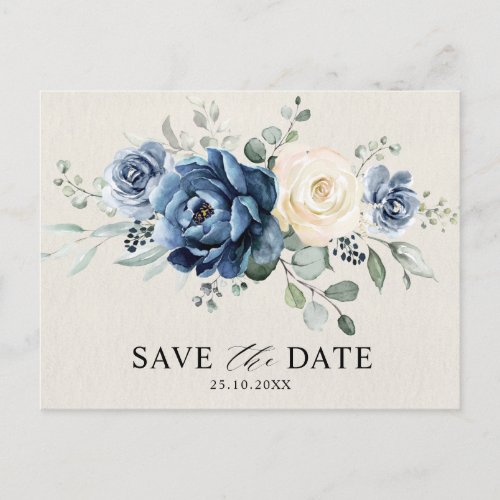 Dusty Blue Navy Champagne Ivory Save the Date Post Postcard