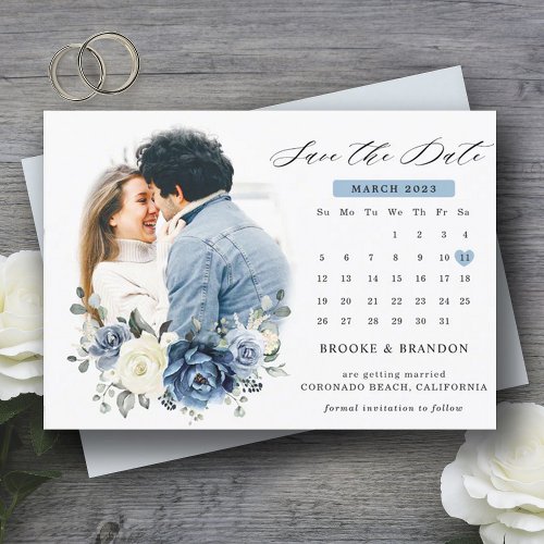 Dusty Blue Navy Champagne Ivory Save the Date Postcard