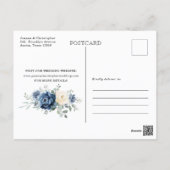 Dusty Blue Navy Champagne Ivory Save the Date Postcard (Back)