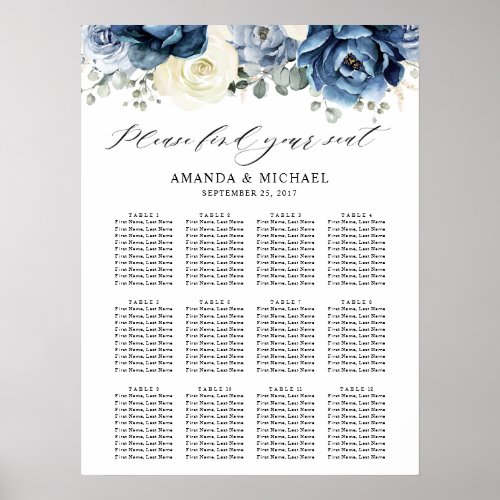 Dusty Blue Navy Champagne Ivory Seating chart