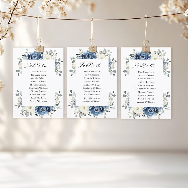 Dusty Blue Navy Champagne Ivory Seating Chart card (Dusty Blue Navy Champagne Ivory Seating Chart card)