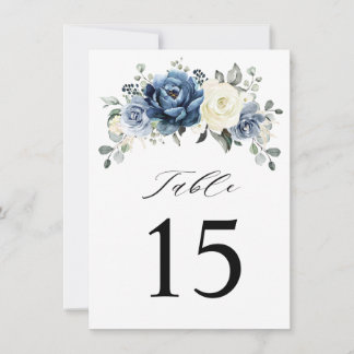 Dusty Blue Navy Champagne Ivory table number card