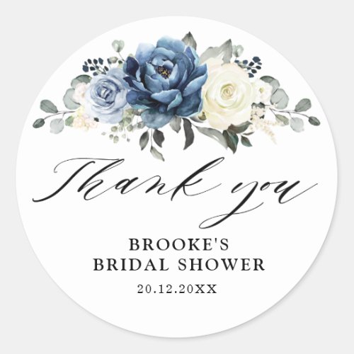 Dusty Blue Navy Champagne Ivory Thank you Classic  Classic Round Sticker