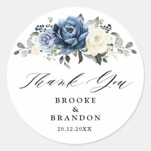 Dusty Blue Navy Champagne Ivory Thank you Classic Round Sticker