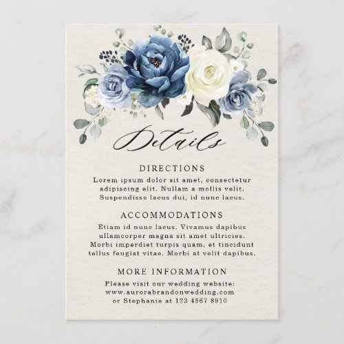 Dusty Blue Navy Champagne Ivory Wedding Details En Enclosure Card