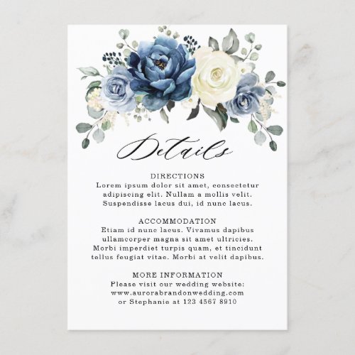 Dusty Blue Navy Champagne Ivory Wedding Details Enclosure Card