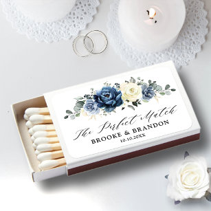 Dusty Blue Navy Champagne Ivory Wedding Favor Matchboxes