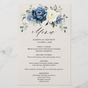 Dusty Blue Navy Champagne Ivory Wedding Menu