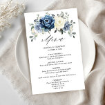Dusty Blue Navy Champagne Ivory Wedding Menu<br><div class="desc">Dusty blue floral wedding menu featuring elegant bouquet of navy blue, royal blue , white , gold, champagne ivory, blush color rose , ranunculus flower buds and sage green eucalyptus leaves and elegant watercolor bouquet. Please contact me for any help in customization or if you need any other product with...</div>