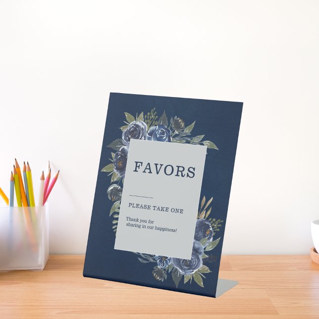 Dusty Blue Navy Champagne Ivory Wedding  Pedestal Sign (Dusty Blue Navy Champagne Ivory Wedding Supplies)