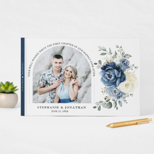 Dusty Blue Navy Champagne Ivory  Wedding Photo Guest Book