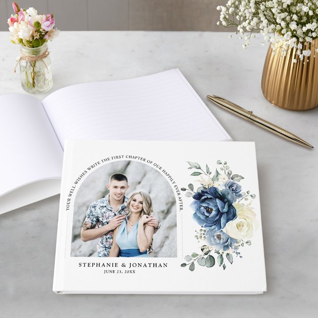 Dusty Blue Navy Champagne Ivory  Wedding Photo Guest Book (Dusty Blue Navy Champagne Ivory Wedding Photo Guest Book)