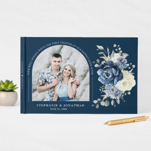 Dusty Blue Navy Champagne Ivory  Wedding Photo Guest Book