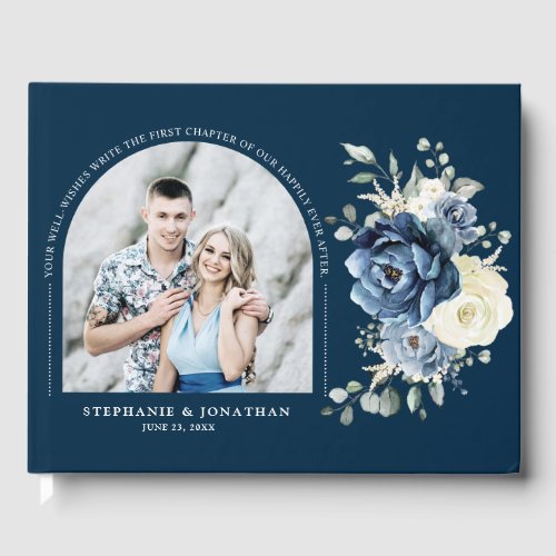 Dusty Blue Navy Champagne Ivory Wedding Photo Guest Book