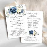 Dusty Blue Navy Champagne Ivory Wedding Program<br><div class="desc">Dusty blue floral wedding program card featuring elegant bouquet of navy blue, royal blue , white , gold, champagne ivory, blush color rose , ranunculus flower buds and sage green eucalyptus leaves and elegant watercolor bouquet. Please contact me for any help in customization or if you need any other product...</div>
