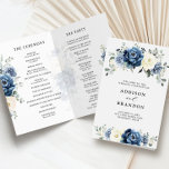 Dusty Blue Navy Champagne Ivory Wedding Program<br><div class="desc">Dusty blue floral wedding program featuring elegant bouquet of navy blue, royal blue , white , gold, champagne ivory, blush color rose , ranunculus flower buds and sage green eucalyptus leaves and elegant watercolor bouquet. Please contact me for any help in customization or if you need any other product with...</div>