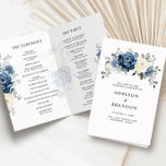 Dusty Blue Navy Champagne Ivory Wedding Program<br><div class="desc">Dusty blue floral folded wedding program featuring elegant bouquet of navy blue, royal blue , white , gold, champagne ivory, blush color rose , ranunculus flower buds and sage green eucalyptus leaves and elegant watercolor bouquet. Please contact me for any help in customization or if you need any other product...</div>