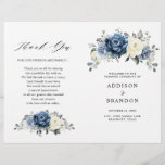 Dusty Blue Navy Champagne Ivory Wedding Program<br><div class="desc">Dusty blue floral folded wedding program featuring elegant bouquet of navy blue, royal blue , white , gold, champagne ivory, blush color rose , ranunculus flower buds and sage green eucalyptus leaves and elegant watercolor bouquet. Please contact me for any help in customization or if you need any other product...</div>