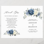 Dusty Blue Navy Champagne Ivory Wedding Program<br><div class="desc">Dusty blue floral folded wedding program featuring elegant bouquet of navy blue, royal blue , white , gold, champagne ivory, blush color rose , ranunculus flower buds and sage green eucalyptus leaves and elegant watercolor bouquet. Please contact me for any help in customization or if you need any other product...</div>