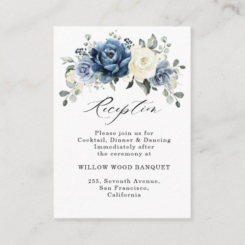 Dusty Blue Navy Champagne Ivory Wedding Reception Enclosure Card