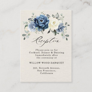Dusty Blue Navy Champagne Ivory Wedding Reception  Enclosure Card