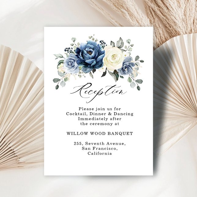 Dusty Blue Navy Champagne Ivory Wedding Reception Enclosure Card (Dusty Blue Navy Champagne Ivory Wedding Reception Enclosure Card)