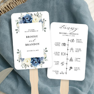 Dusty Blue Navy Champagne Ivory wedding Timeline Hand Fan
