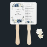 Dusty Blue Navy Champagne Ivory wedding Timeline Hand Fan<br><div class="desc">Dusty blue floral wedding itinerary timeline hand fan featuring elegant bouquet of navy blue, royal blue , white , gold, champagne ivory, blush color rose , ranunculus flower buds and sage green eucalyptus leaves and elegant watercolor bouquet. Please contact me for any help in customization or if you need any...</div>