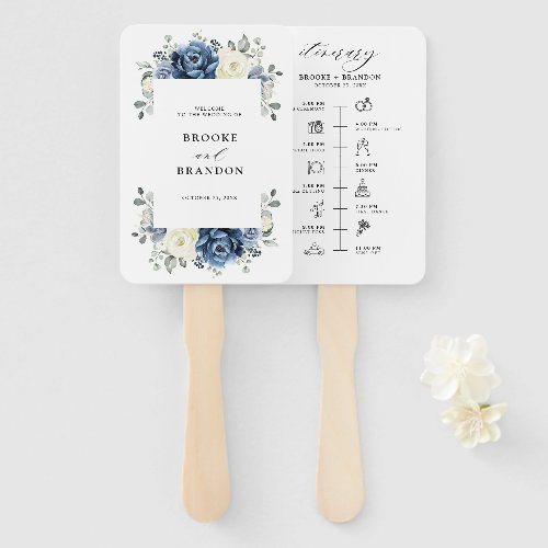 Dusty Blue Navy Champagne Ivory wedding Timeline Hand Fan